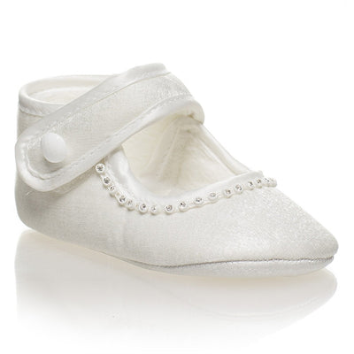 Laura Ivory or White Girls Christening Pram Shoes - Chic Petit
