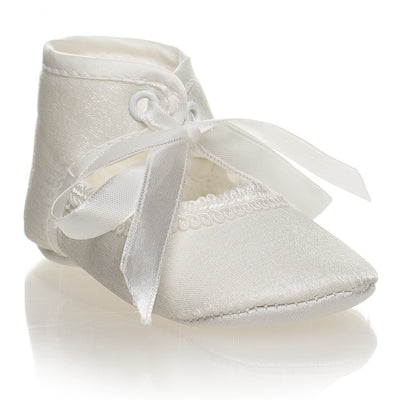Libby Ivory or White Girls Christening Pram Shoes - Chic Petit