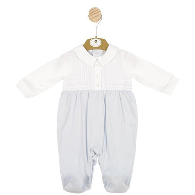 Pale Blue and White Romper with Peter Pan Collar - Chic Petit