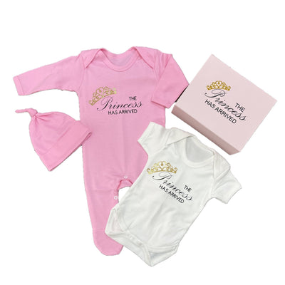 'The Princess Has Arrived' Romper, Vest, Hat Set in a Gift Box - Chic Petit