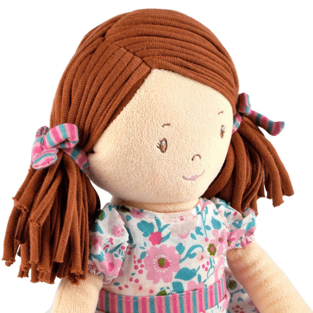 Katy personalised rag doll with hair ribbons and removable dress
