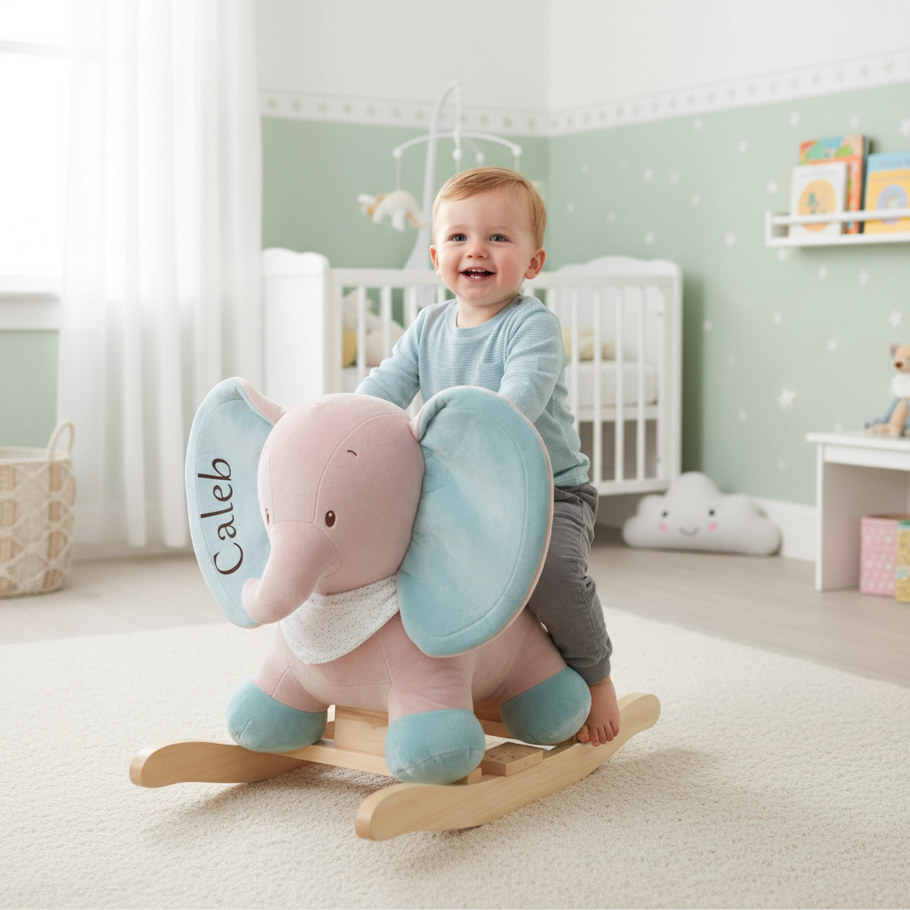 Edward the Elephant Rocker personalised for baby or toddler playroom