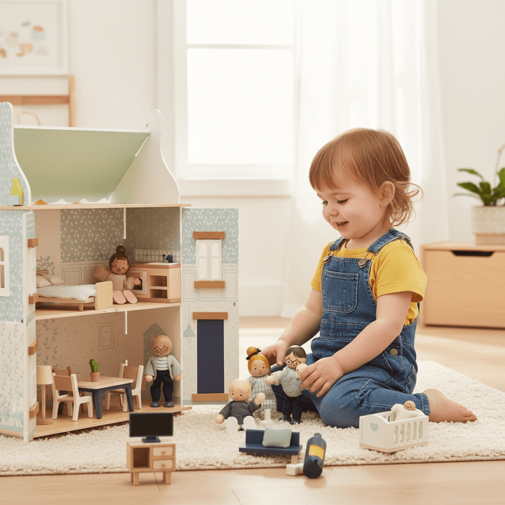 Bluebelle Wooden Dolls House with Optional Furniture Set and Family - Chic Petit
