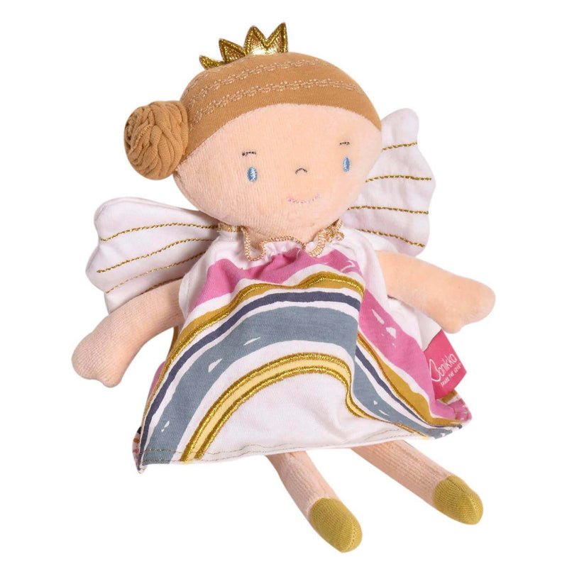 Bonikka Organic Ragdoll - Rainbow Fairy (Light Brown Hair in a Bun and Rainbow Dress) - Chic Petit