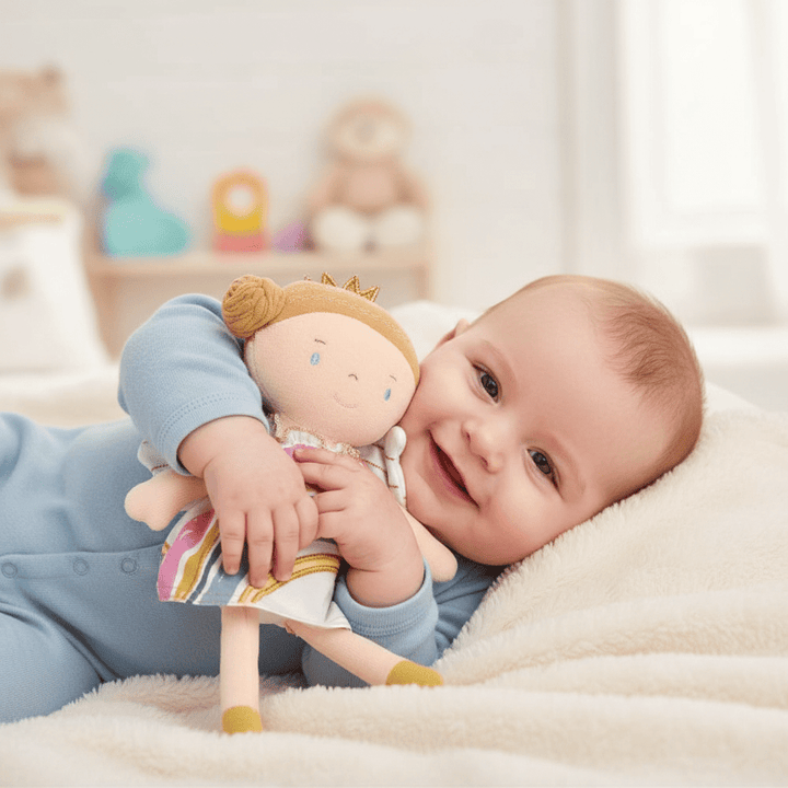 Bonikka Organic Ragdoll - Rainbow Fairy (Light Brown Hair in a Bun and Rainbow Dress) - Chic Petit