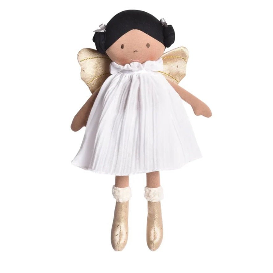 Bonikka Ragdoll - Aurora (White Organic Dress with Gold Wings) - Chic Petit