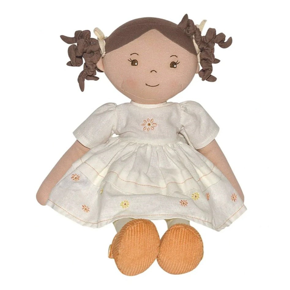 Bonikka Ragdoll - Cecilia (Dark Brown Hair in Cream Linen Dress) - Chic Petit
