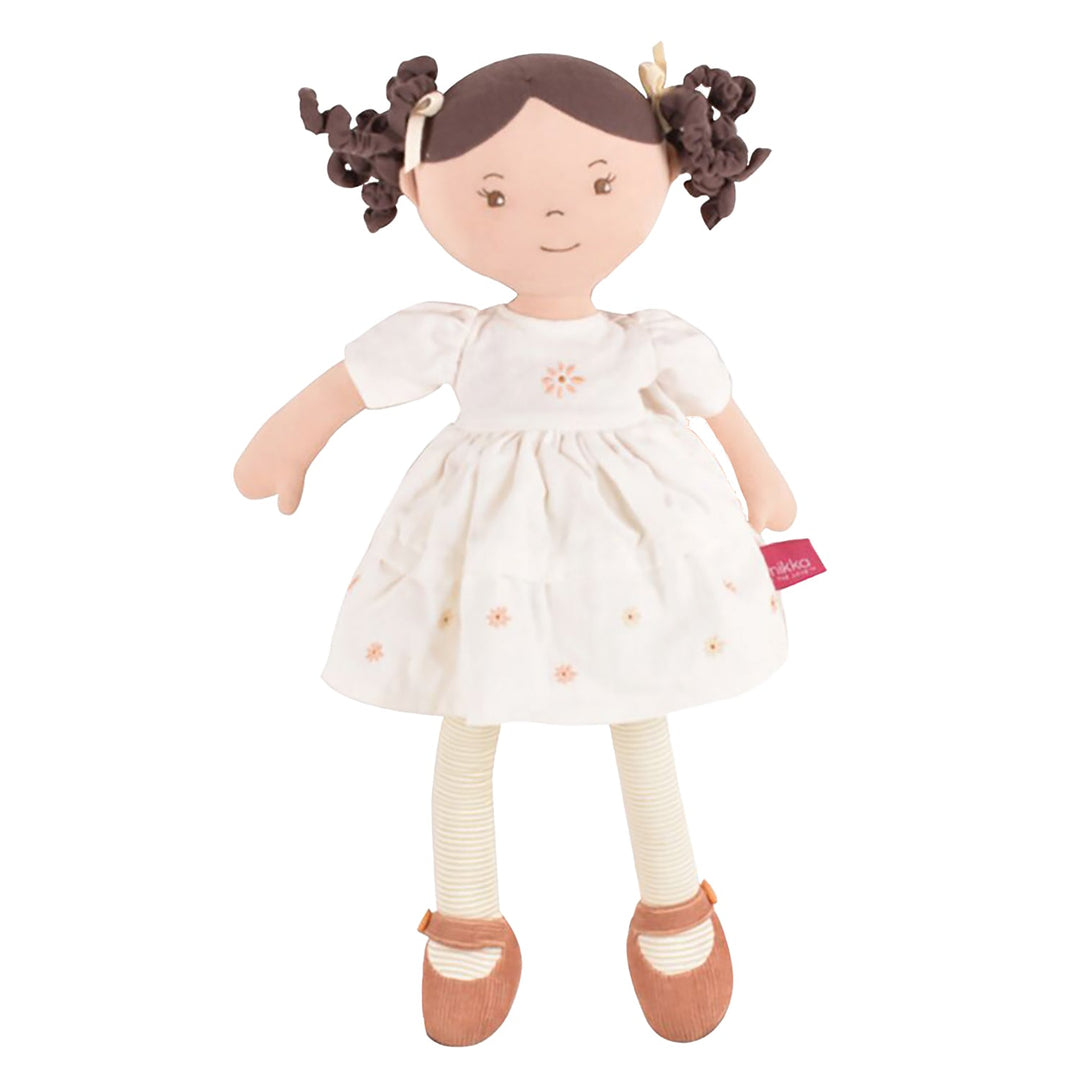 Bonikka Ragdoll - Cecilia (Dark Brown Hair in Cream Linen Dress) - Chic Petit