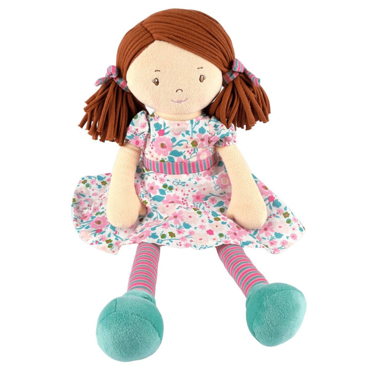 Bonikka Ragdoll - Katie (Dark Brown Hair with Pink and Sea Green Dress) - Chic Petit