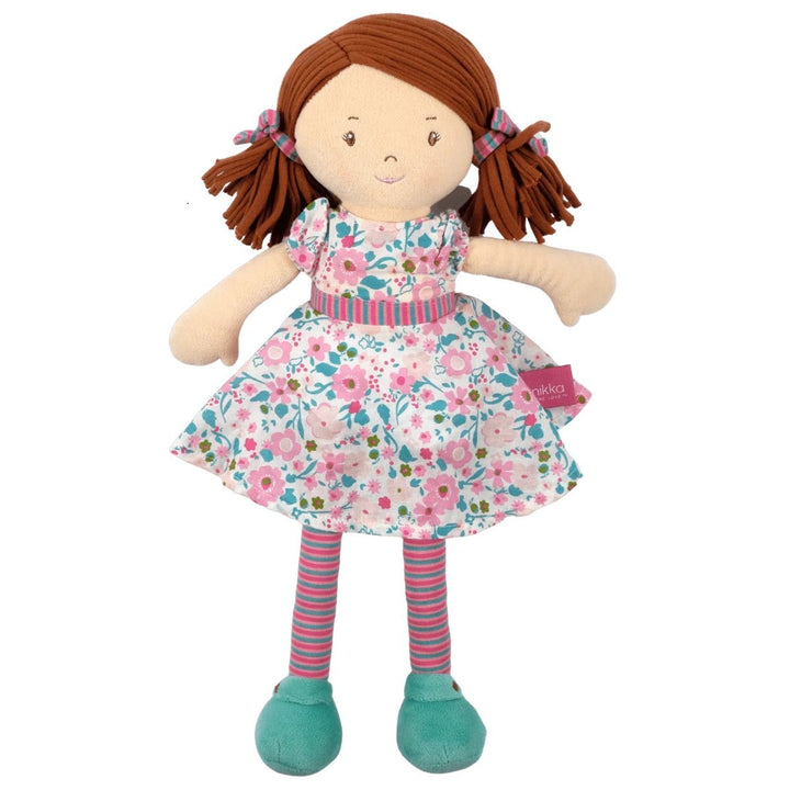 Bonikka Ragdoll - Katie (Dark Brown Hair with Pink and Sea Green Dress) - Chic Petit