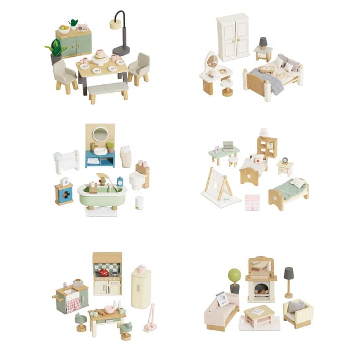 Complete Dolls House Furniture Play Set - 7 Rooms and Outdoor Play - Chic Petit