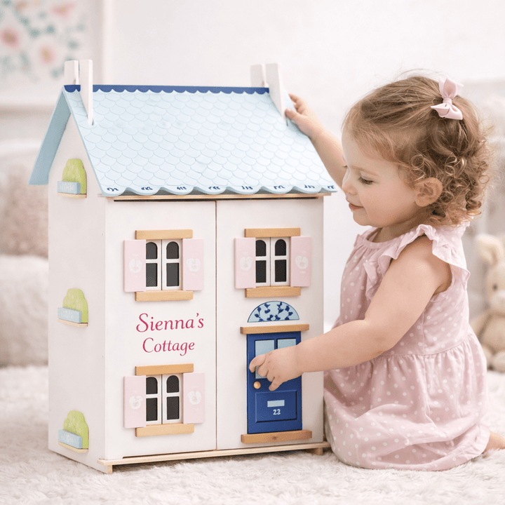 Personalised Bluebelle Wooden Dolls House with Optional Furniture Set and Family - Chic Petit