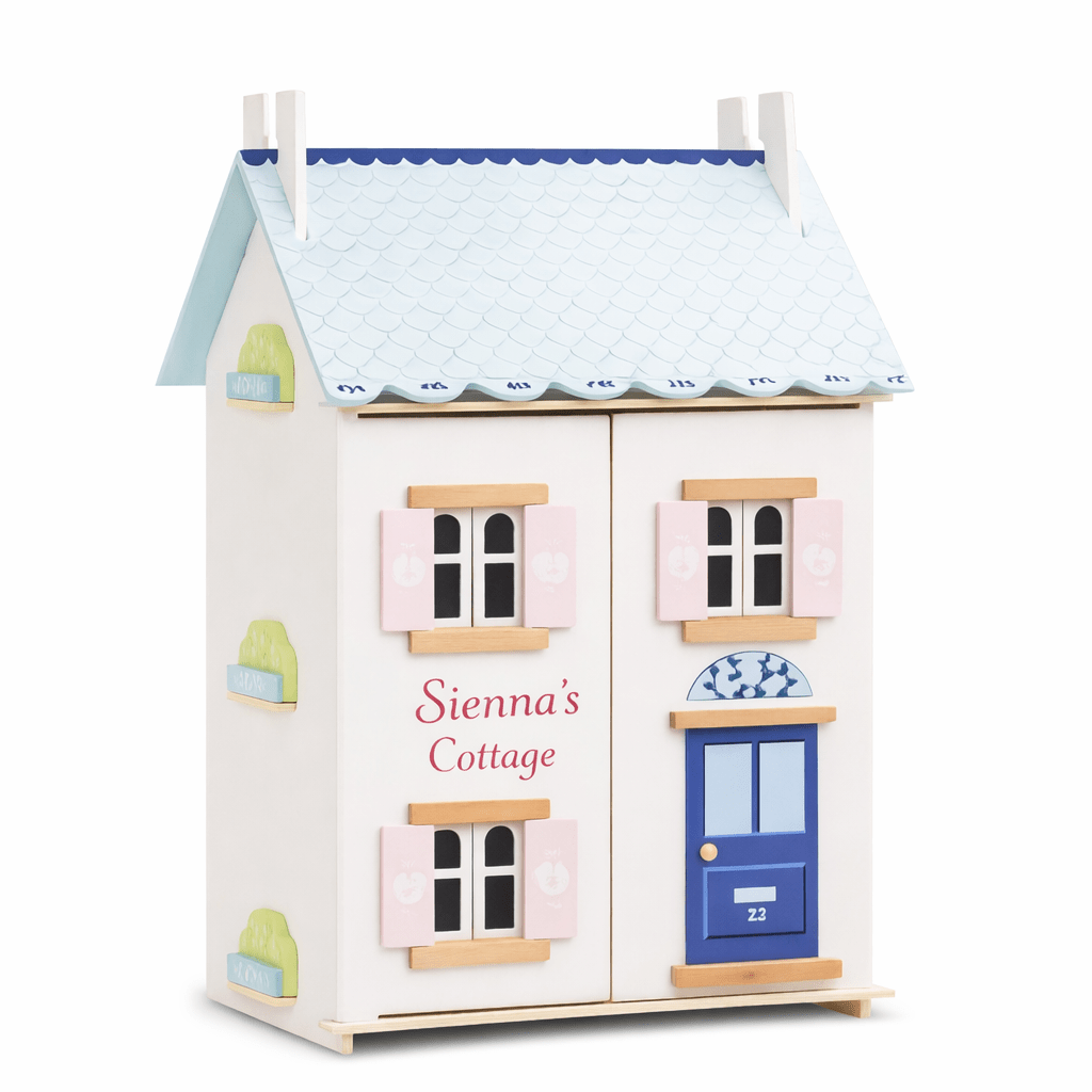 Personalised Bluebelle Wooden Dolls House with Optional Furniture Set and Family - Chic Petit