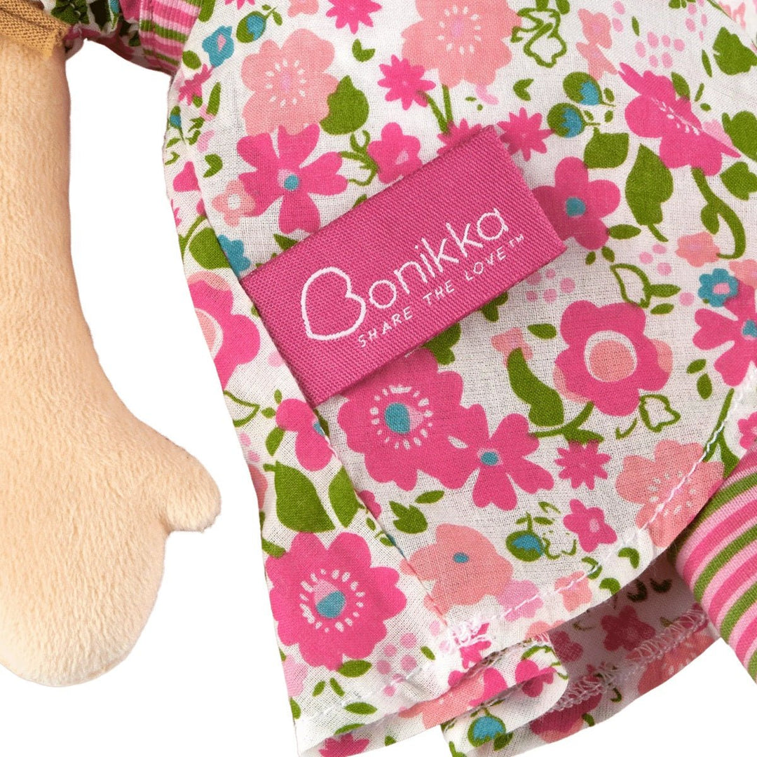 Personalised Bonikka Ragdoll - Fran ( Light Brown Hair, Pink & Green Dress) - Chic Petit