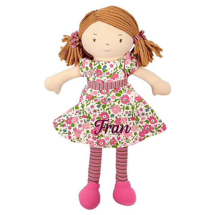 Personalised Bonikka Ragdoll - Fran ( Light Brown Hair, Pink & Green Dress) - Chic Petit