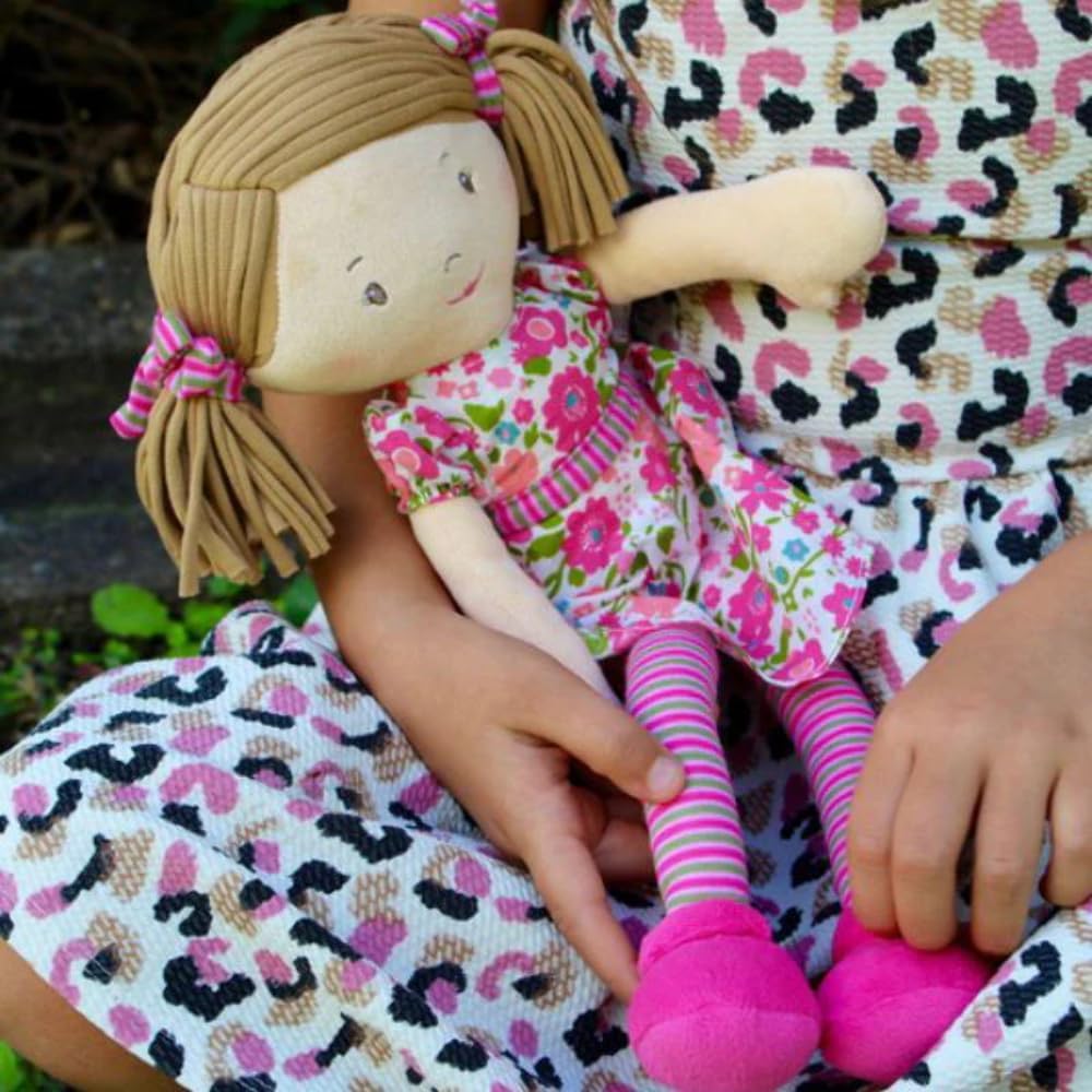 Personalised Bonikka Ragdoll - Fran ( Light Brown Hair, Pink & Green Dress) - Chic Petit