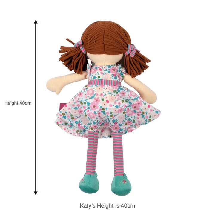 Personalised Bonikka Ragdoll - Katie (Dark Brown Hair, Pink & Green Dress) - Chic Petit