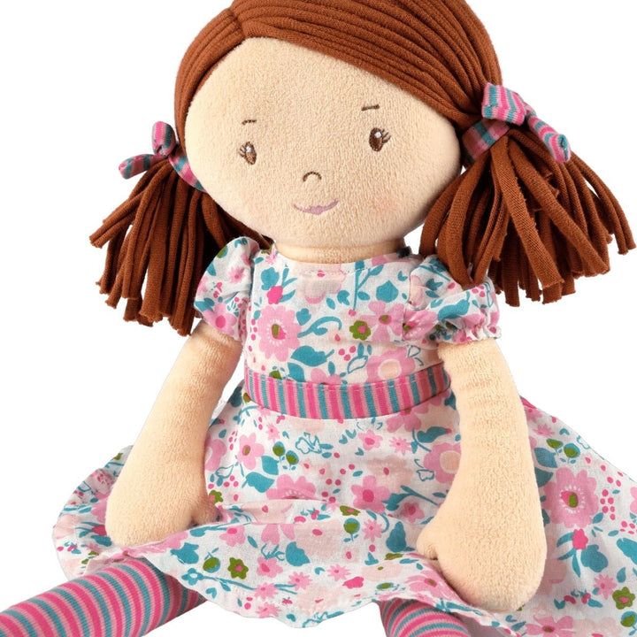 Personalised Bonikka Ragdoll - Katie (Dark Brown Hair, Pink & Green Dress) - Chic Petit