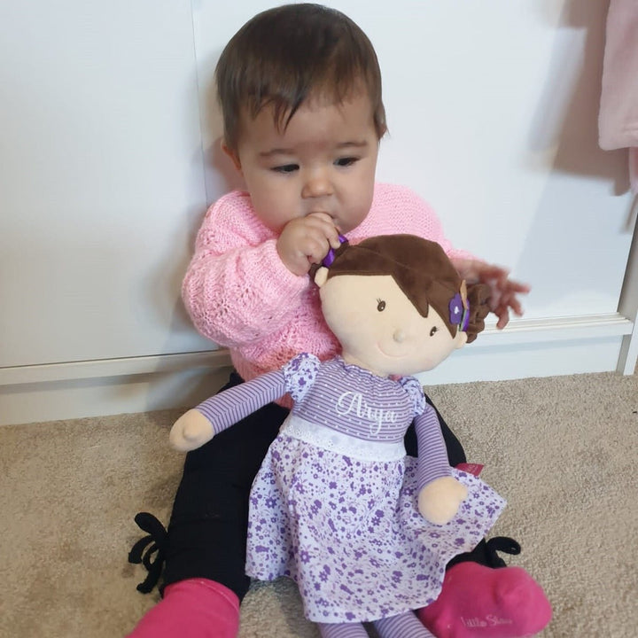 Personalised Bonikka Ragdoll - Peggy (Blonde Hair with Purple and Pink Dress) - Chic Petit