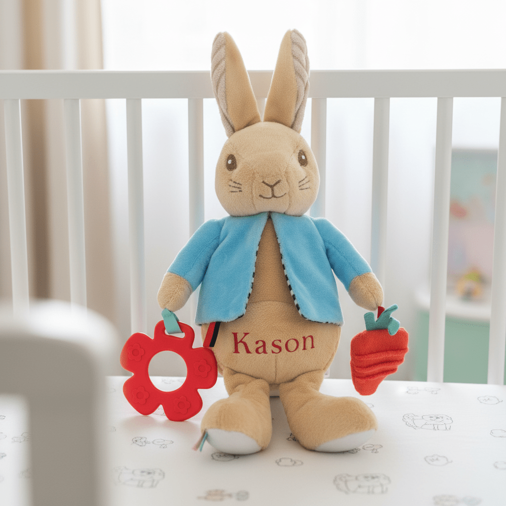 Peter Rabbit Rocking Toy Personalised Peter Rabbit Activity Soft Toy – Chic Petit