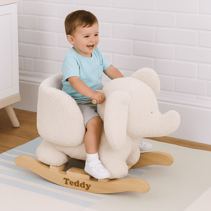 Personalised Rocking Teddy Elephant Ecru or Taupe - Chic Petit