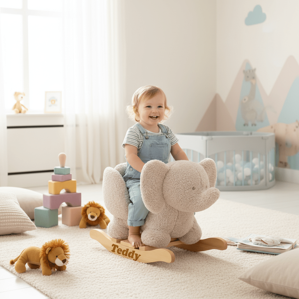 Personalised Rocking Teddy Elephant Ecru or Taupe - Chic Petit