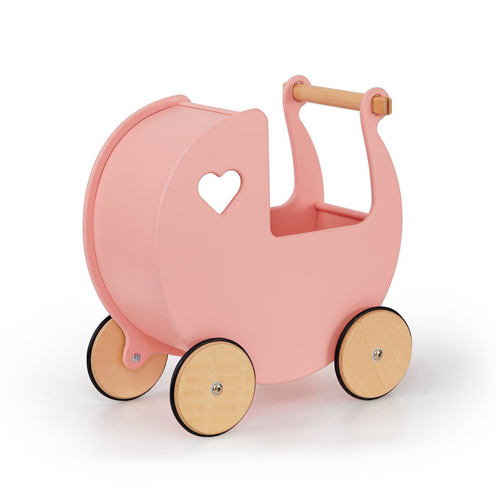 Personalised wooden dolls pram in pale pink with child’s name on side