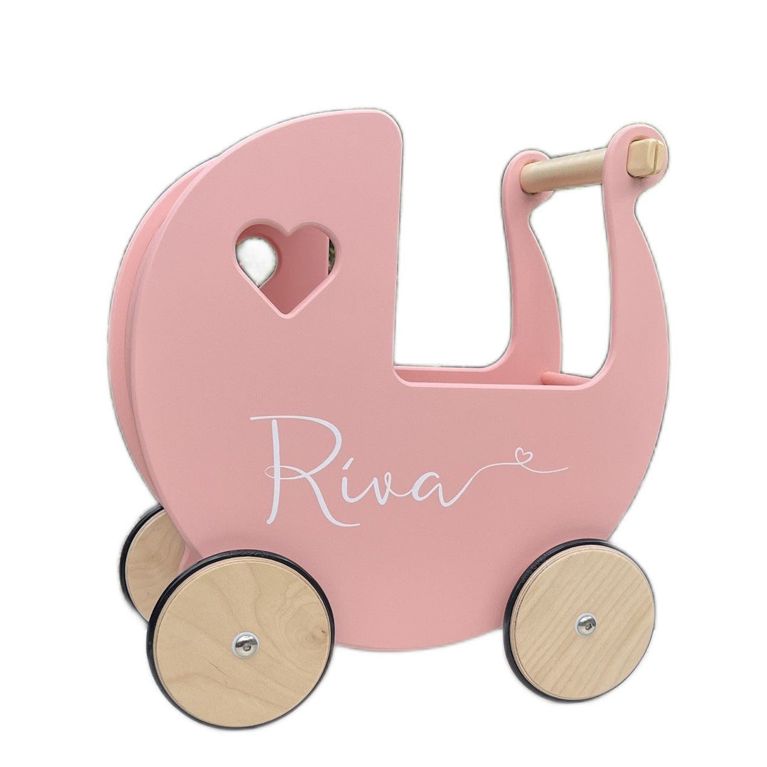 Personalised wooden dolls pram  with child’s name on side