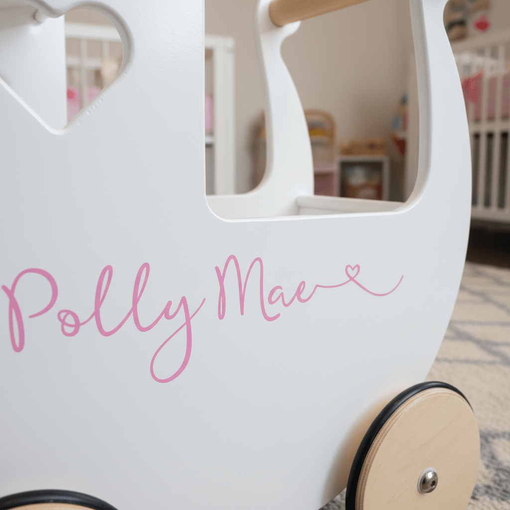 Personalised Wooden Dolls Pram - Pink, Red or White - Chic Petit