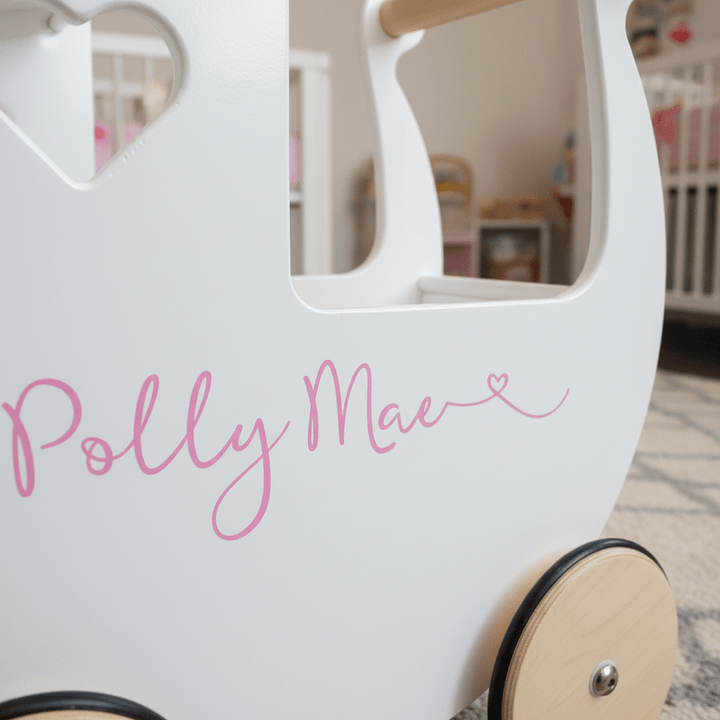 Personalised Wooden Dolls Pram - Pink, Red or White - Chic Petit