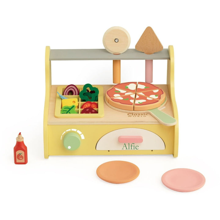 Pretend play wooden pizza oven for toddlers — personalised kitchen toy