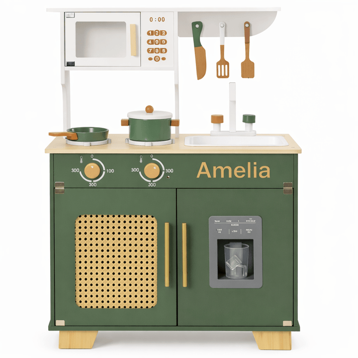 Personalised Wooden Vintage Kitchen with Accessories - Vintage Green - Chic Petit
