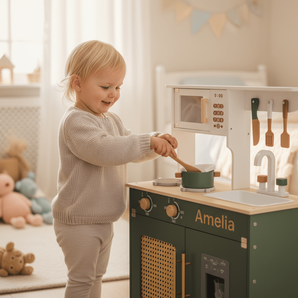 Personalised Wooden Vintage Kitchen with Accessories - Vintage Green - Chic Petit