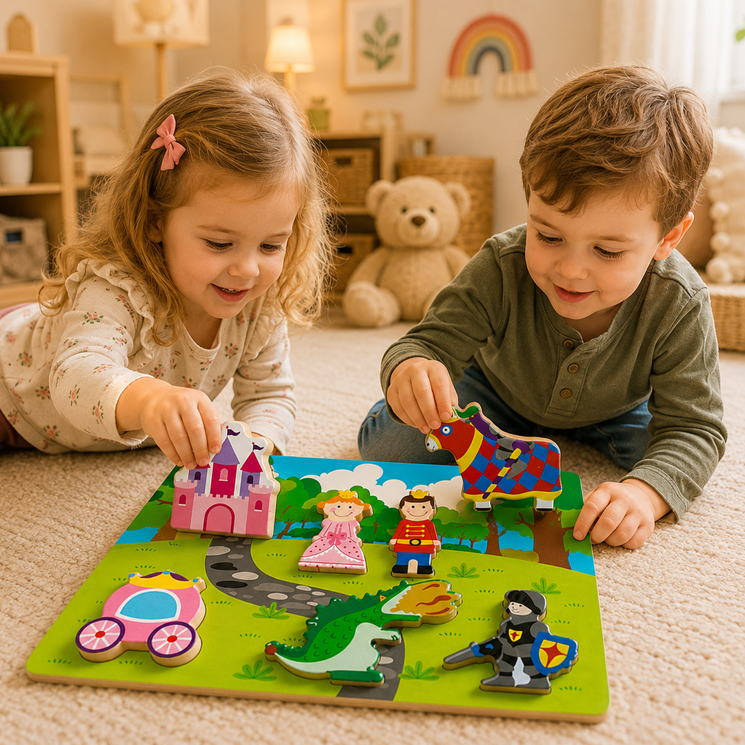 Princess and Knight Chunky Wooden Puzzle - Chic Petit