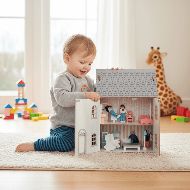 Rose Cottage Dolls House with Doll's And Furniture - Chic Petit