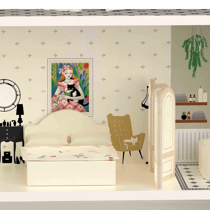 Vintage Doll House with Furniture - Chic Petit