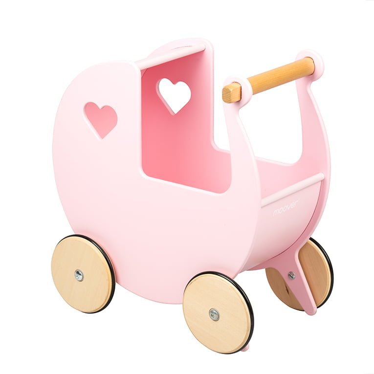 Wooden Dolls Pram - Pink, Red or White - Chic Petit