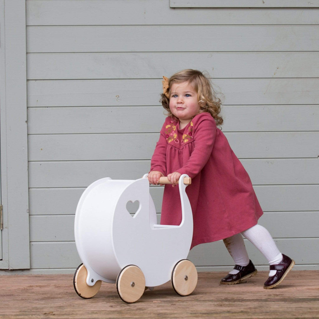 Wooden Dolls Pram - Pink, Red or White - Chic Petit