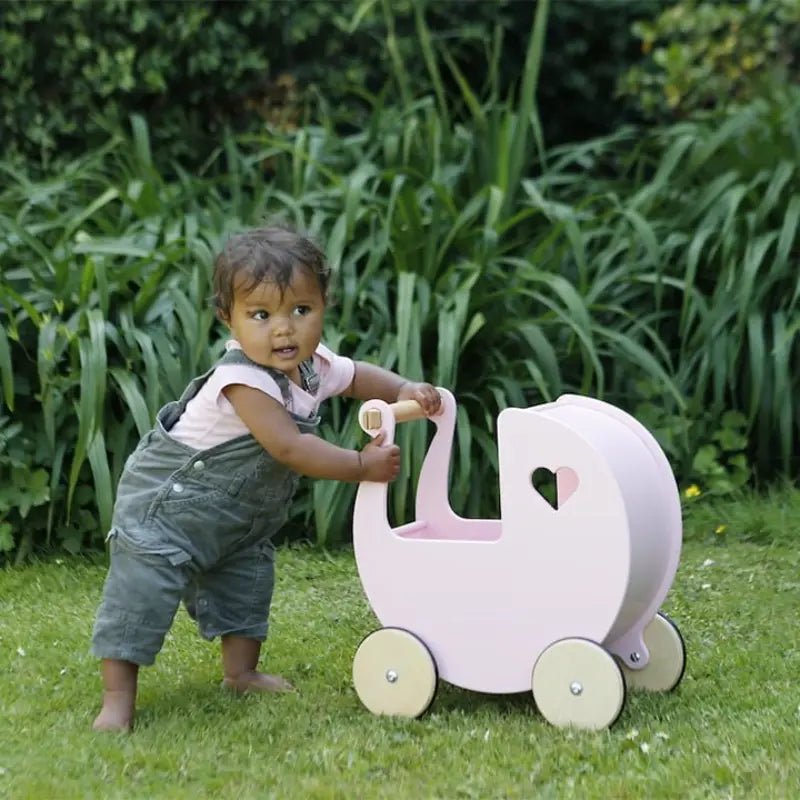 Wooden Dolls Pram - Pink, Red or White - Chic Petit