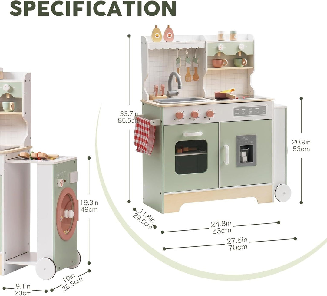 Wooden Expandable Play Kitchen Set - BBQ Grill, Ice Maker, Coffee Machine, and Accessories - Chic Petit