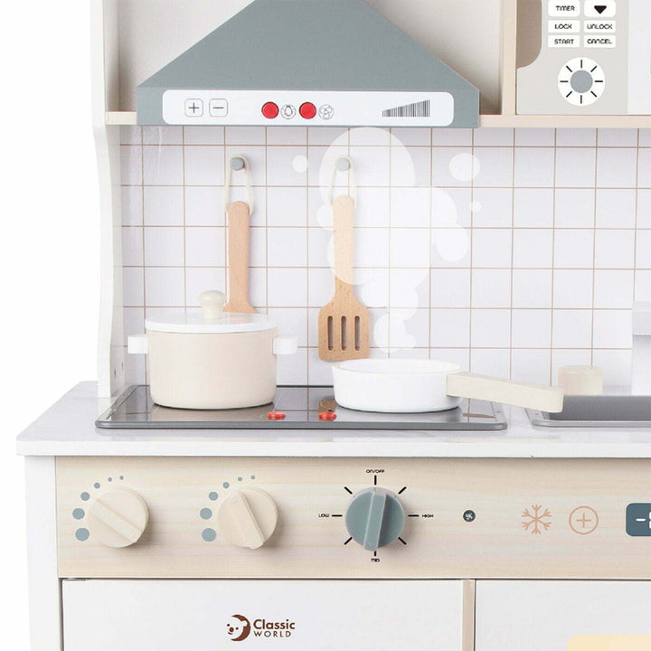 Kids toy kitchen with light-up hobs and sound effects