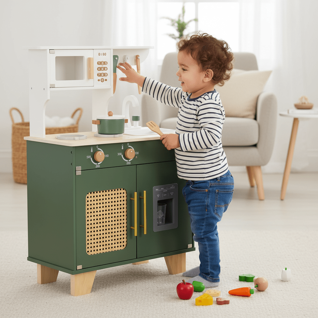 Wooden Vintage Kitchen with Accessories - Vintage Green - Chic Petit