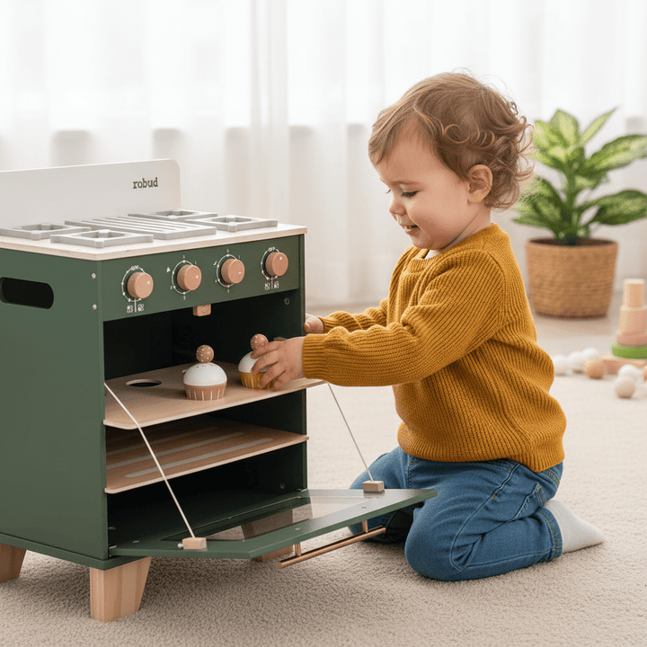 Wooden Vintage Oven with Accessories - Vintage Green - Chic Petit