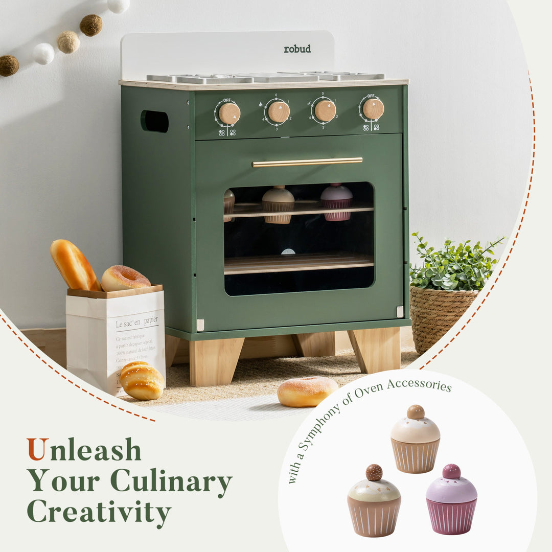 Wooden Vintage Oven with Accessories - Vintage Green - Chic Petit