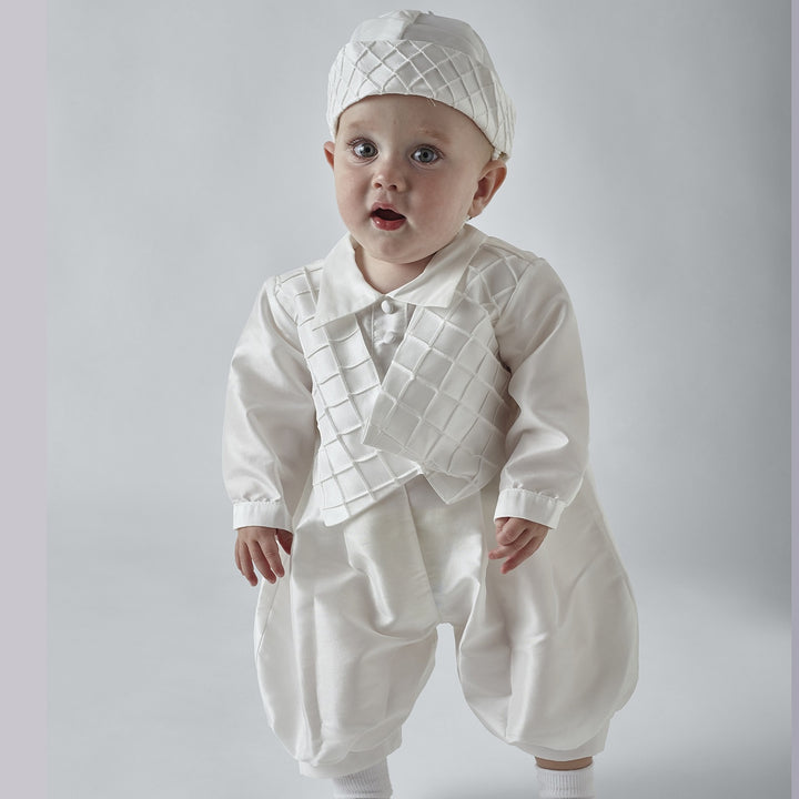 Patrick Boys Ivory or White Christening Romper and Cap