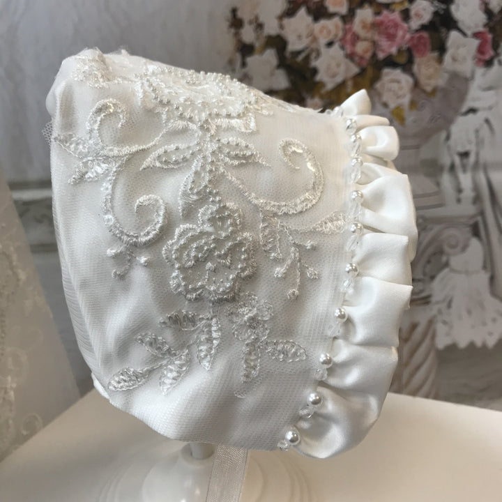 Alexa Ivory Christening Gown and Bonnet - Chic Petit