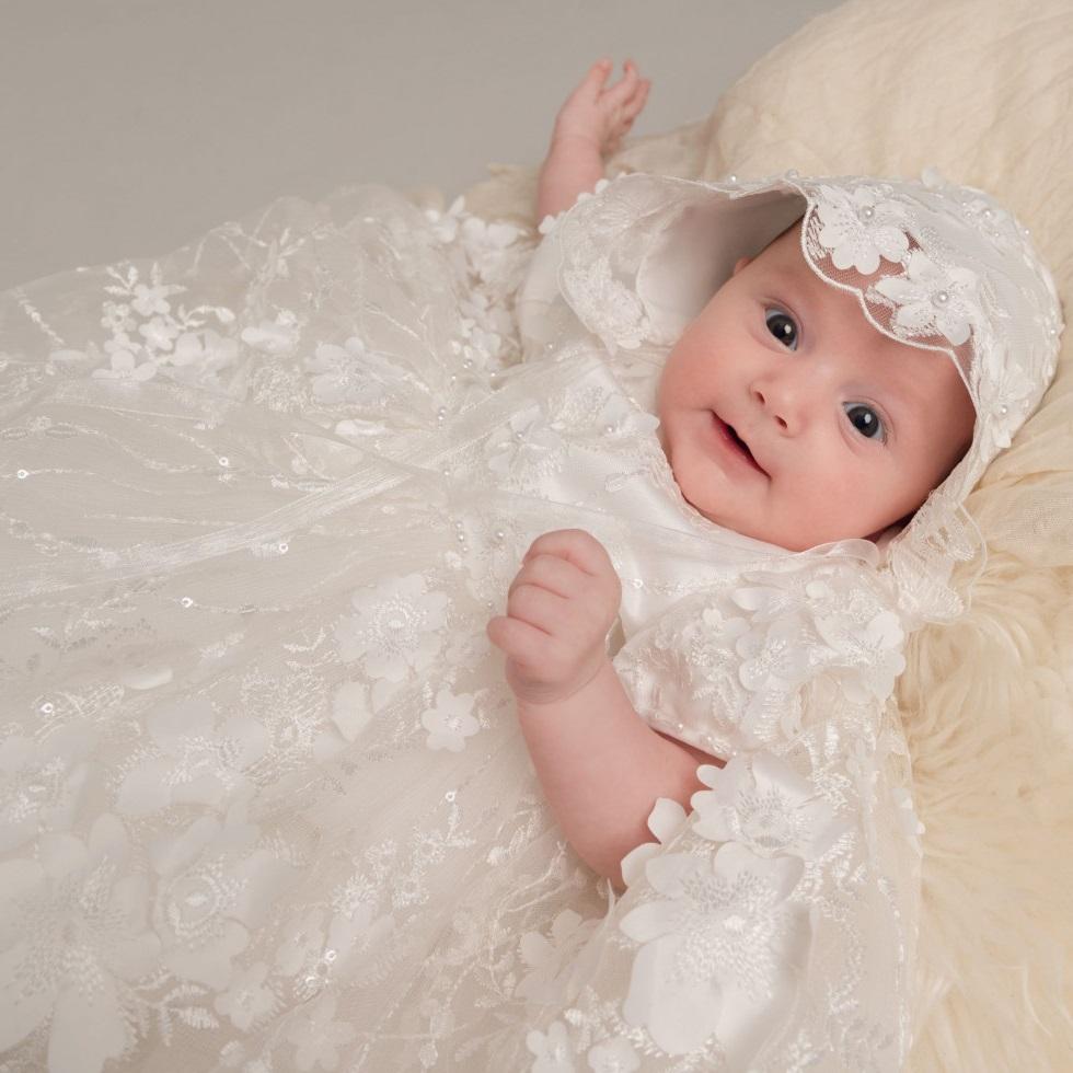 Alexa Ivory Christening Gown and Bonnet - Chic Petit