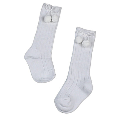 Babies White Cotton Pom Pom Socks - 6-8.5 (2-4y) - Chic Petit