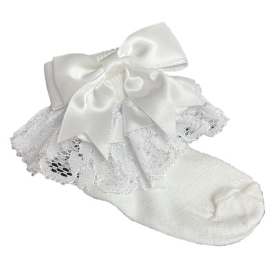 Baby Girls Ankle Socks with Bow and Lace - White - Chic Petit