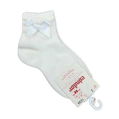 Baby Girls Cream Ankle Socks with Bow - 3-5.5 (12-24m) - Chic Petit